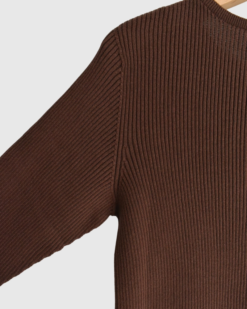 JAPAN WHOLEGARMENT Rib Knit Pullover in Brown