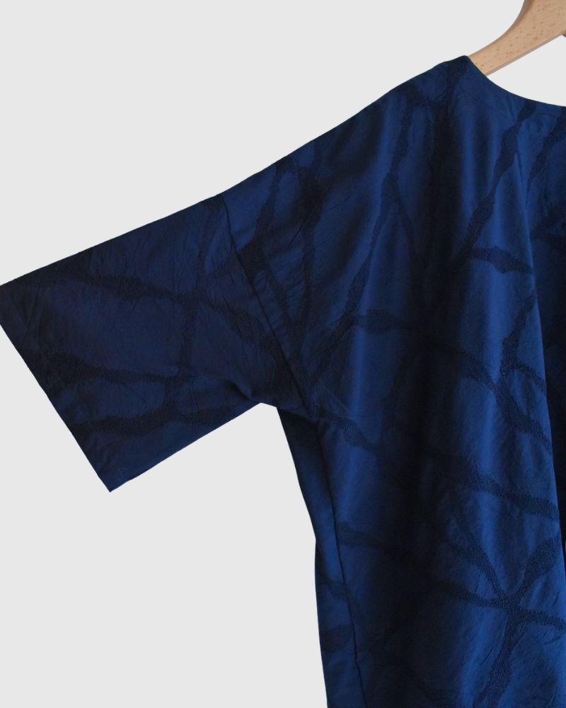 Panel Pullover Blouse (Embroidered) in Navy