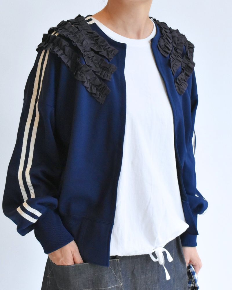 Track Frill Cardigan in Navy
