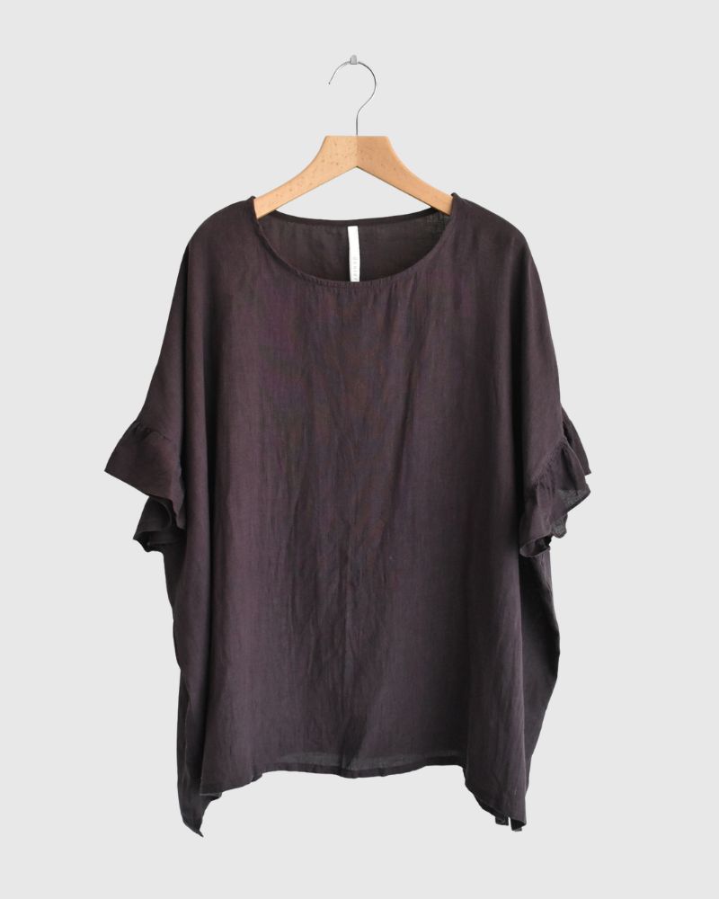Frill Top Blouse in Brown