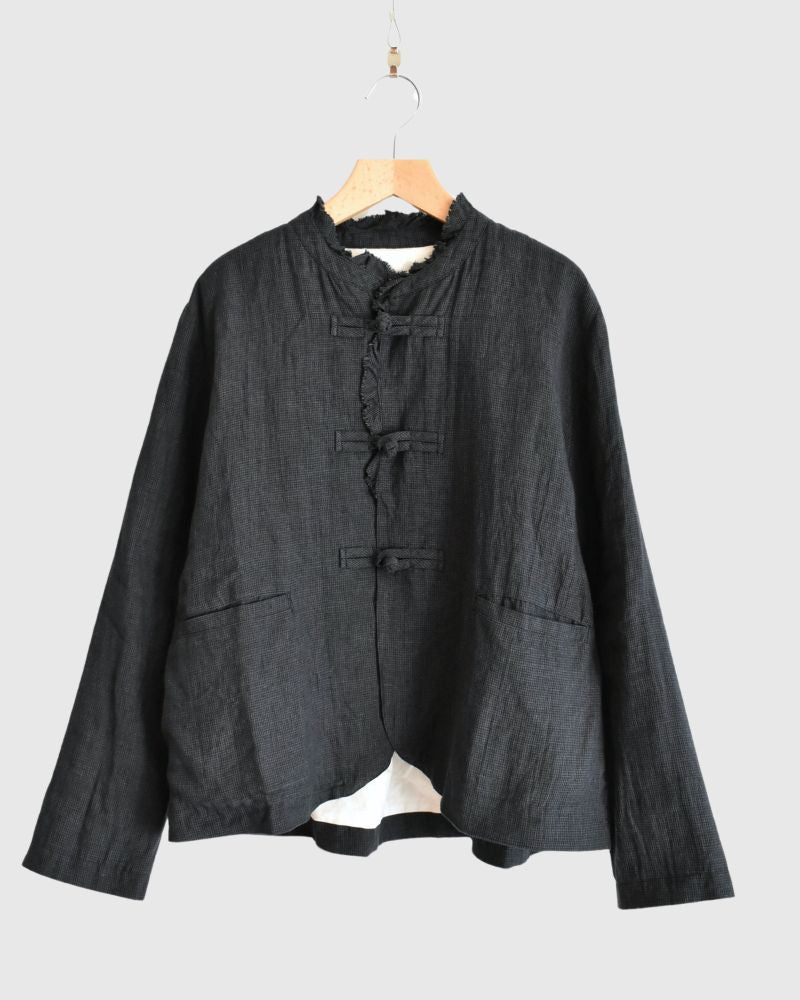 ANONYMOUS FRILL COLLAR CHINA JACKET in BlackBirdsEye