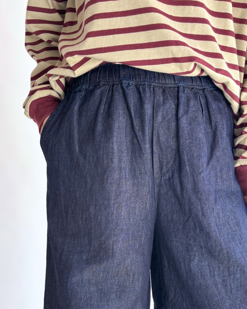 COTTON/LINEN DENIM EASY WIDE PANTS Navy