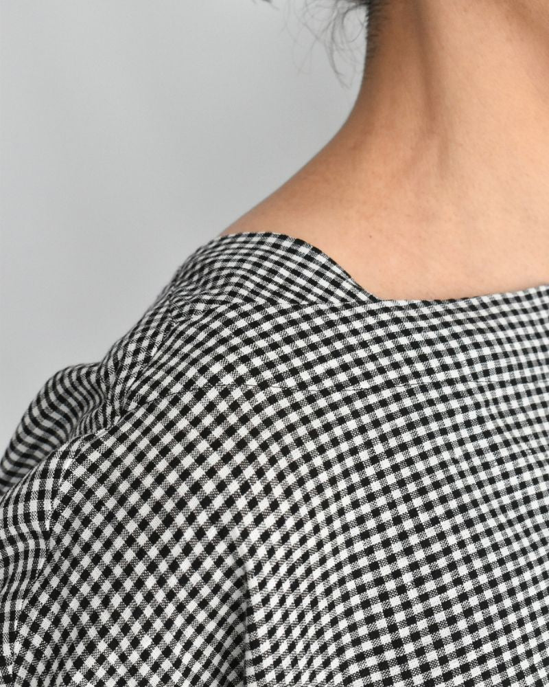 Dolman Gathered Blouse (LINEN) in Black/White