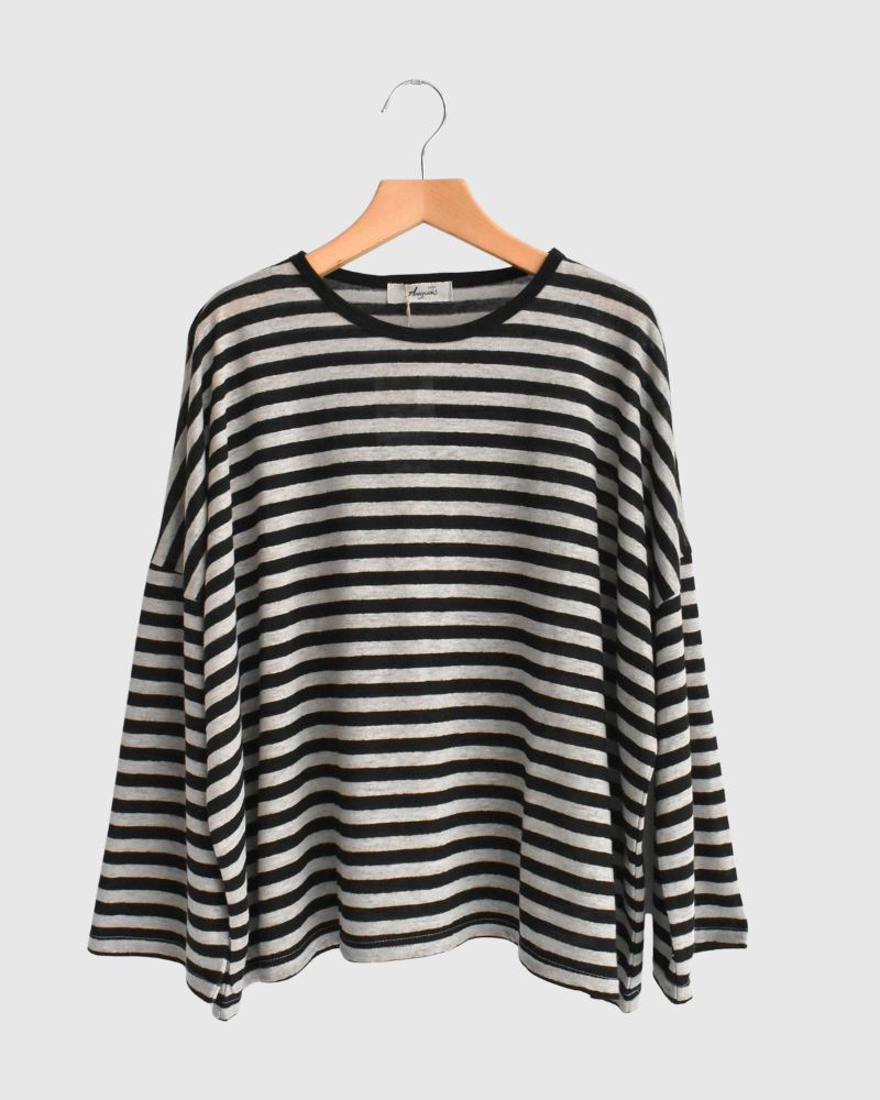 Linen Jersey Pullover in Natural/Black Border