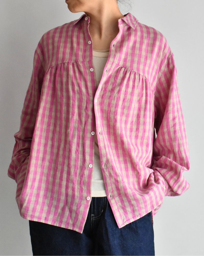 Linen Cotton Gingham Shirt in Pink/Natural