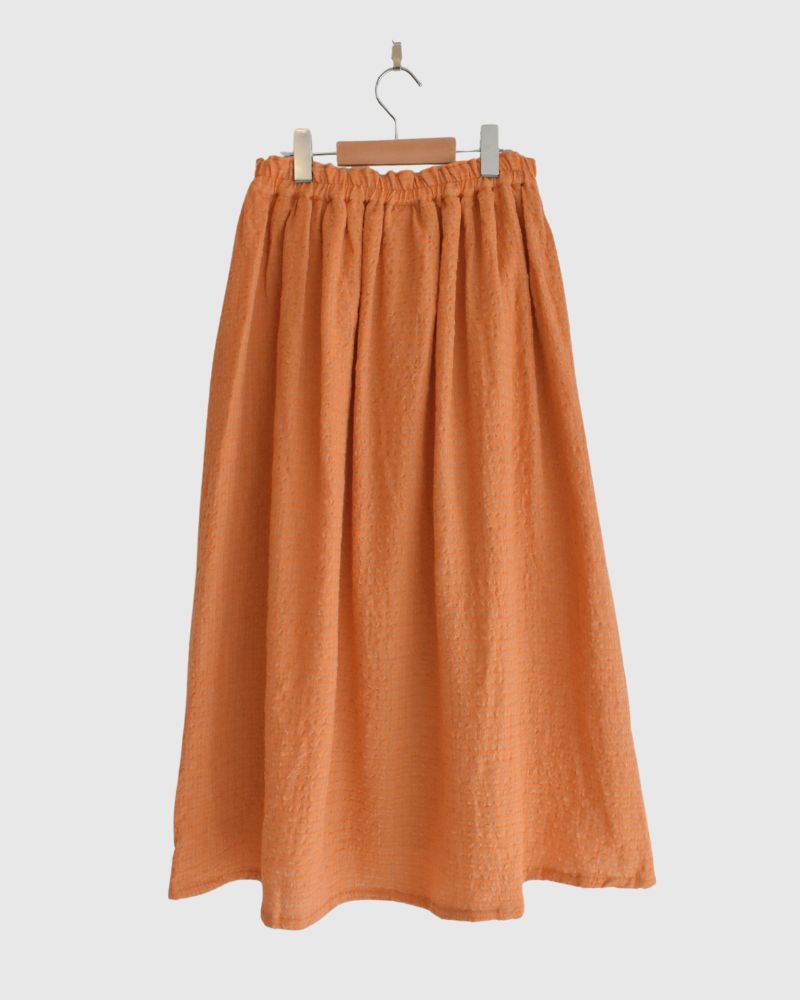 Wool Cotton Gingham Skirt in Orange/Mocha