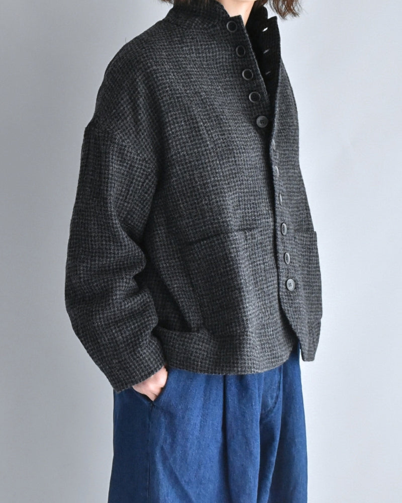 Wool Gauze Houndstooth Jacket in Charcoal