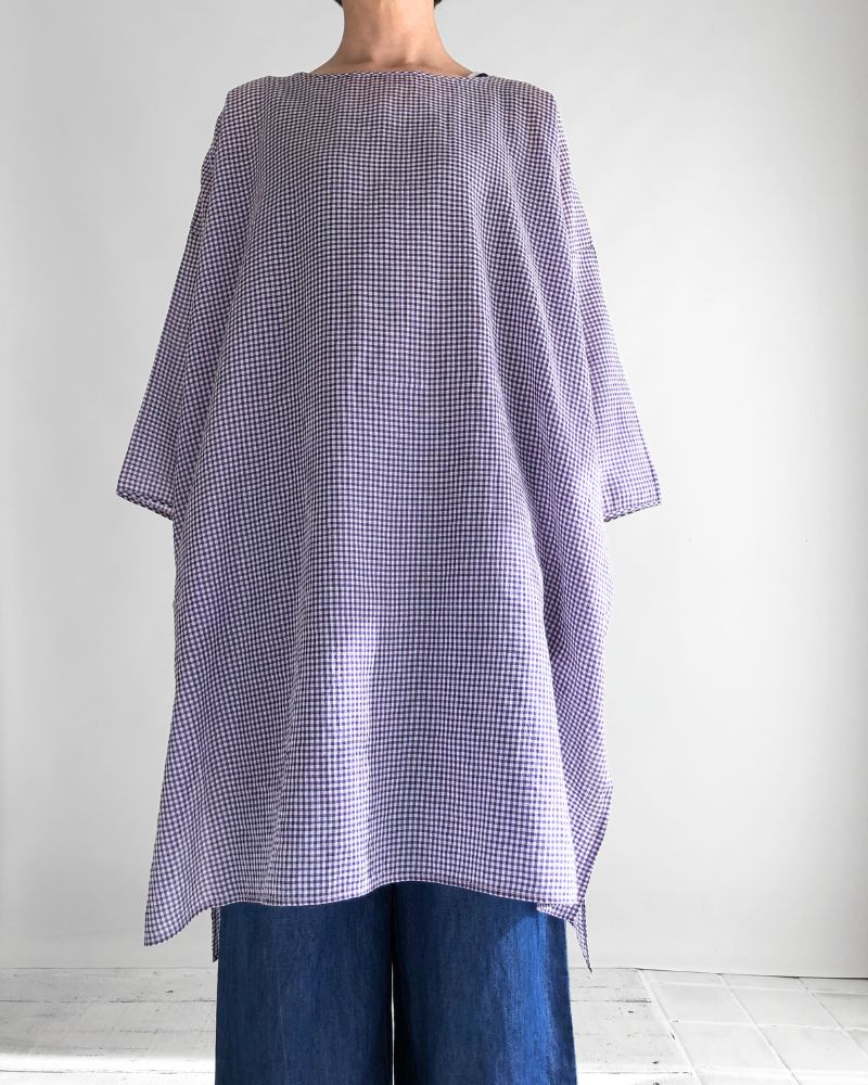 DROP SHOULDER SMOCK DRESS in OffWhite/Purple