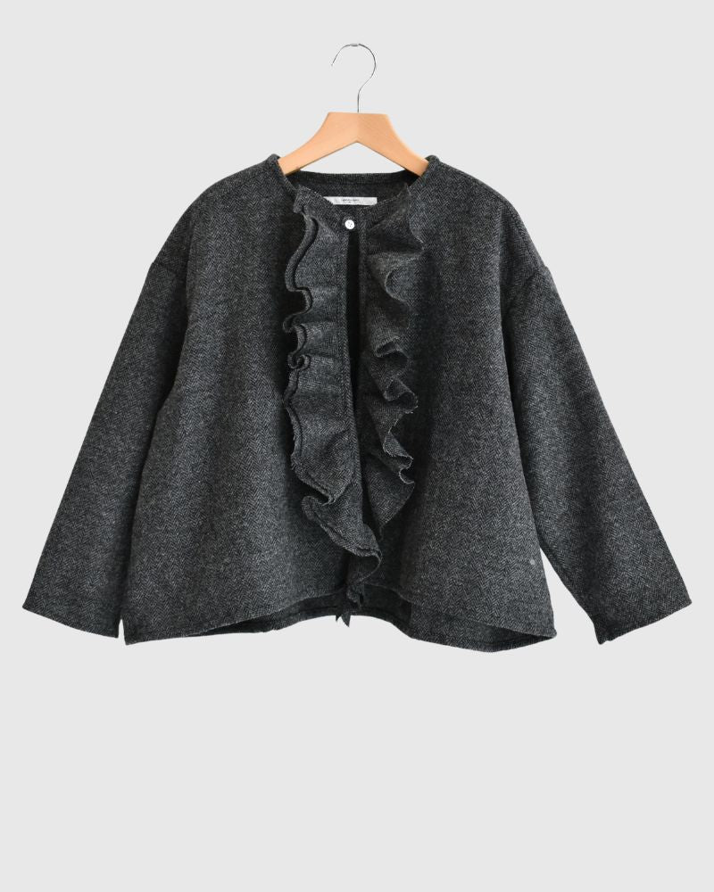 TWEED QUIET FRILL BLOUSE in Black