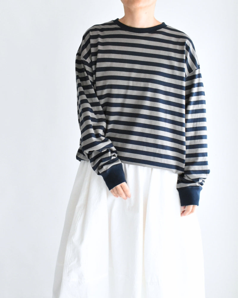 Tuck Cocoon T-Shirt in Gray/Navy Border