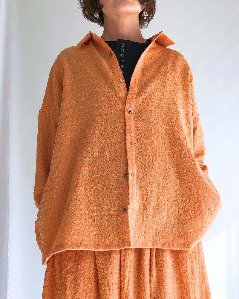 Wool cotton gingham shirt in Orange/Mocha