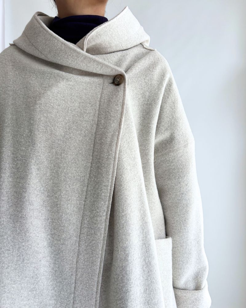 Felt Hooded Coat in OffWhite