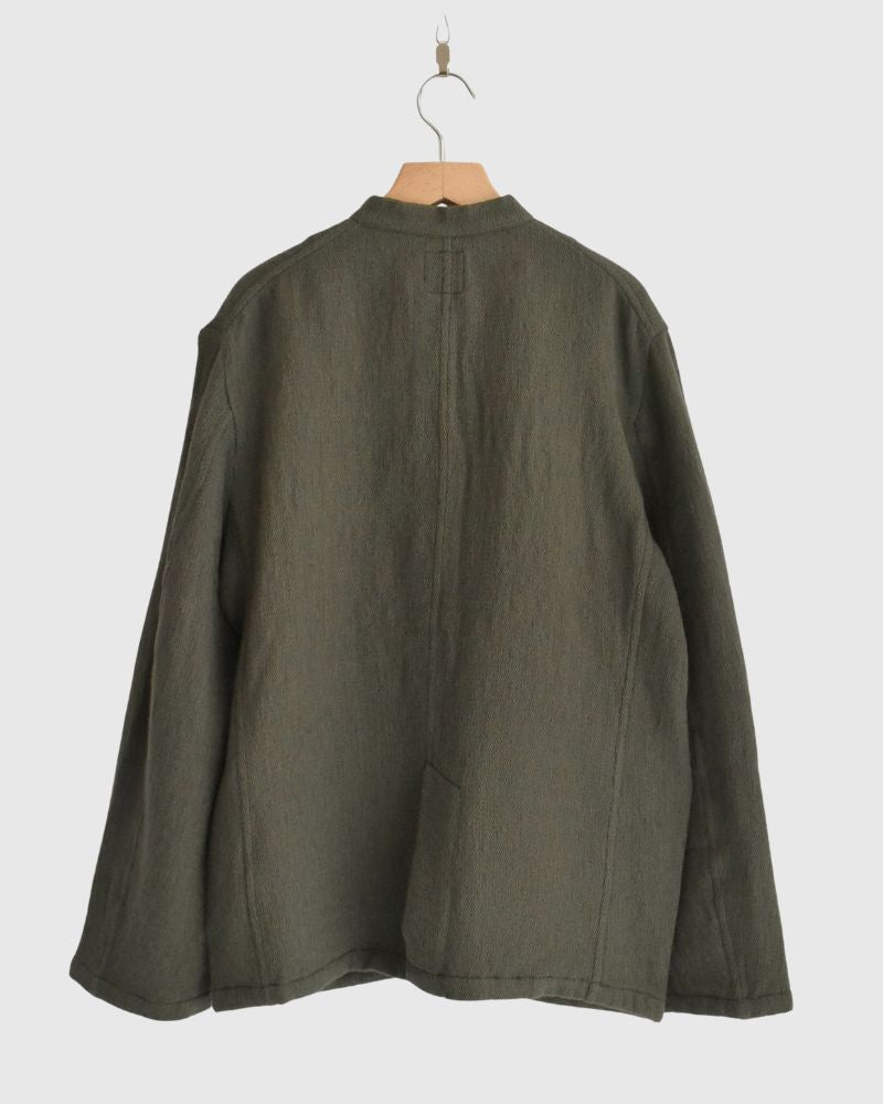 STAND COLLAR FLY FRONT JACKET in Olive