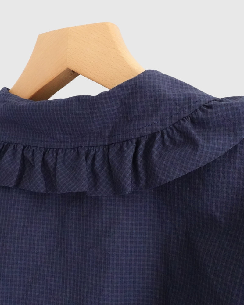 Collar & Front Frill Blouse in Navy
