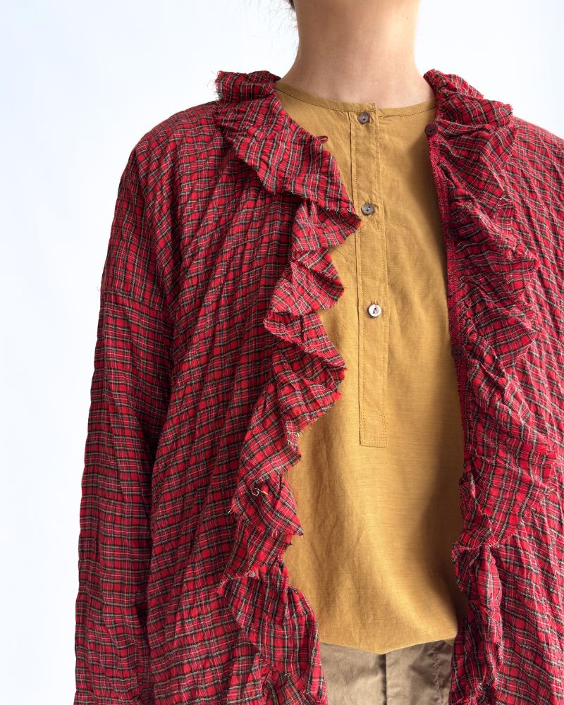 Check Frill Trim Blouse in AkaCheck