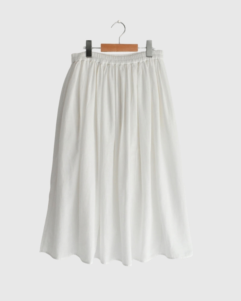 Twill Cotton Khadi Plain Gathered Skirt in White