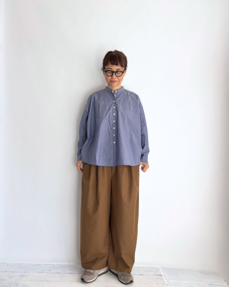 Band Collar Big Shirt in Navy