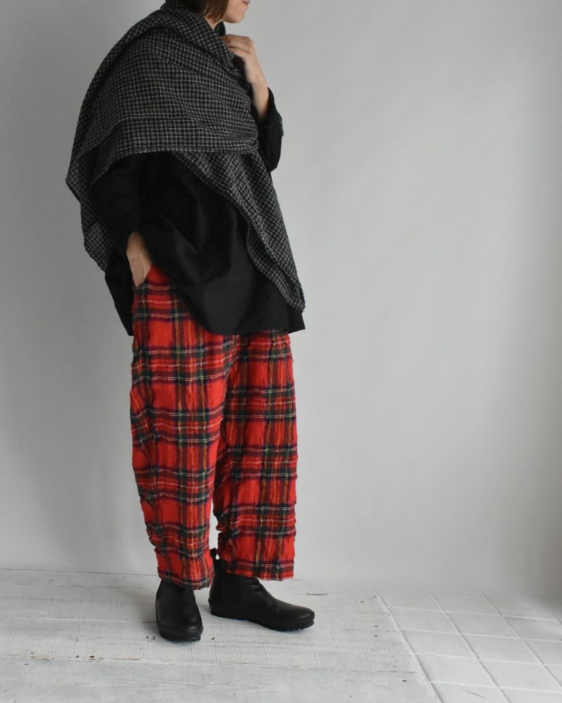 Cotton Wool Tartan Check Pants in Red