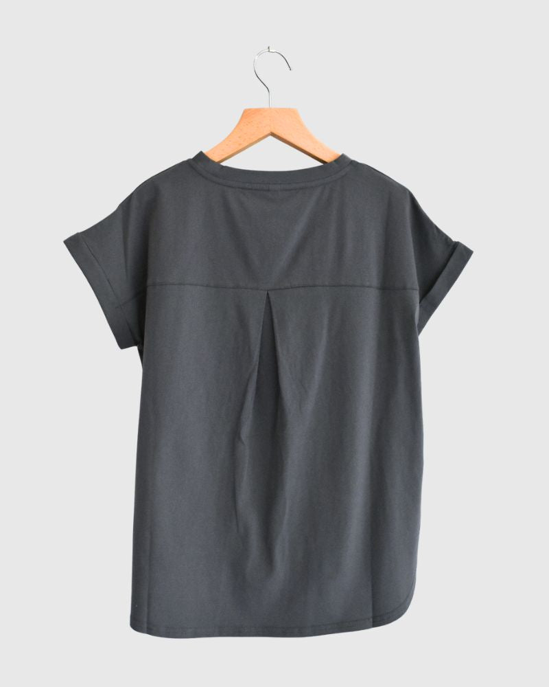 Tulle Embroidered Cotton Jersey Pullover 'NATTI' in Charcoal