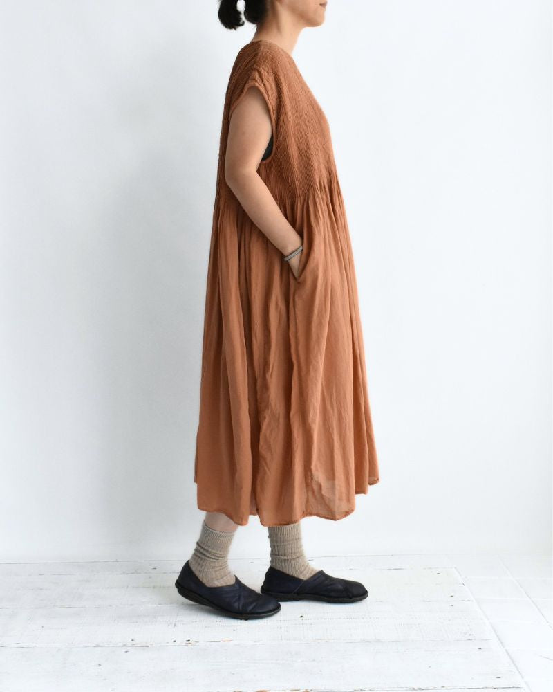 Crew-Neck F/SL Dress with Pintuck in DarkOrange