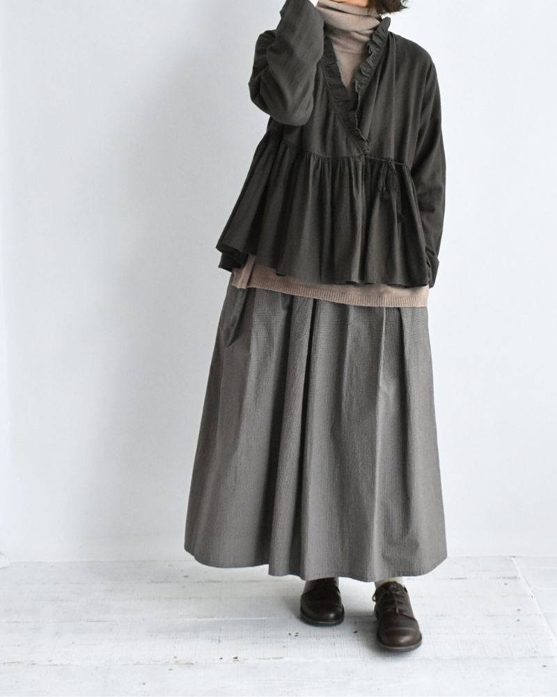 Twill Cotton Khadi Plain Frill Cache Coeur in Charcoal