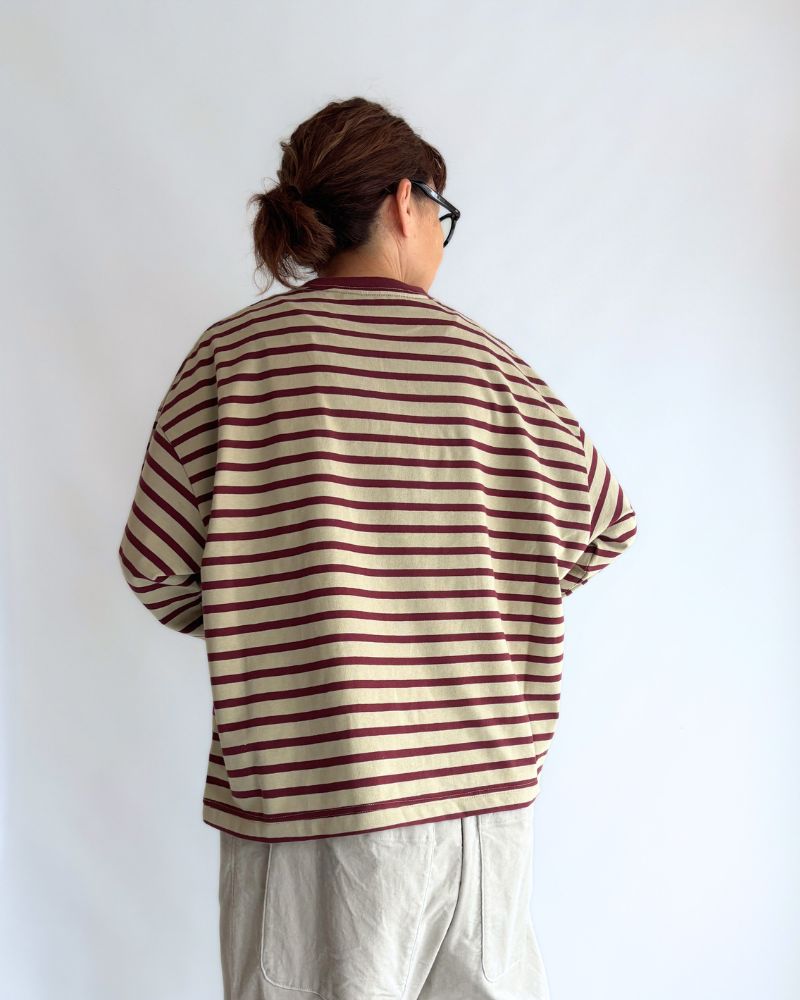 Taco Cotton Striped Long Sleeve T-Shirt Royal in Beige/Bordeaux