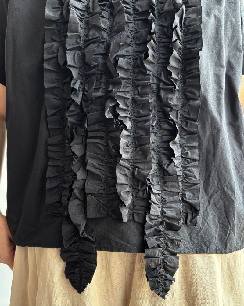 Front Frill Blouse in Black