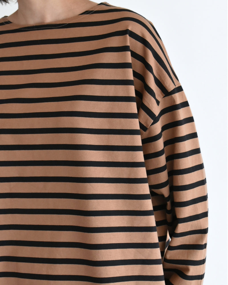 Cotton Striped Pullover in Mocha/Black