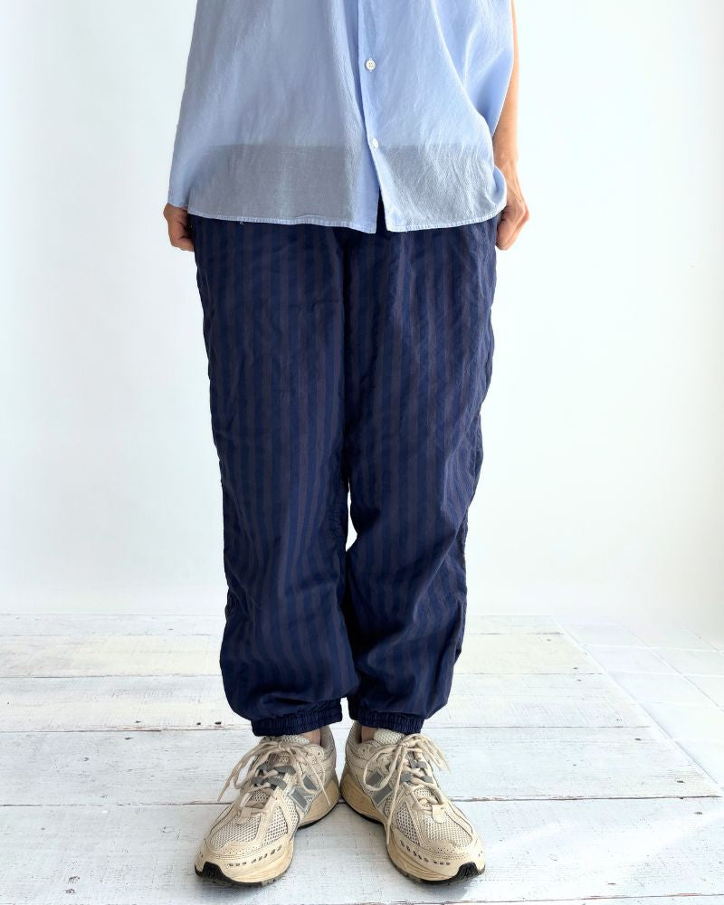 POPLIN WIDE STRIPE (OVERDYE) EASY PANTS in PurpleNavy