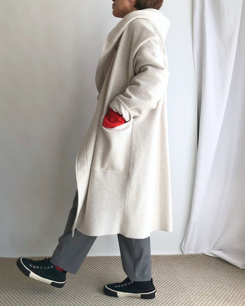 Felt Hooded Coat in OffWhite