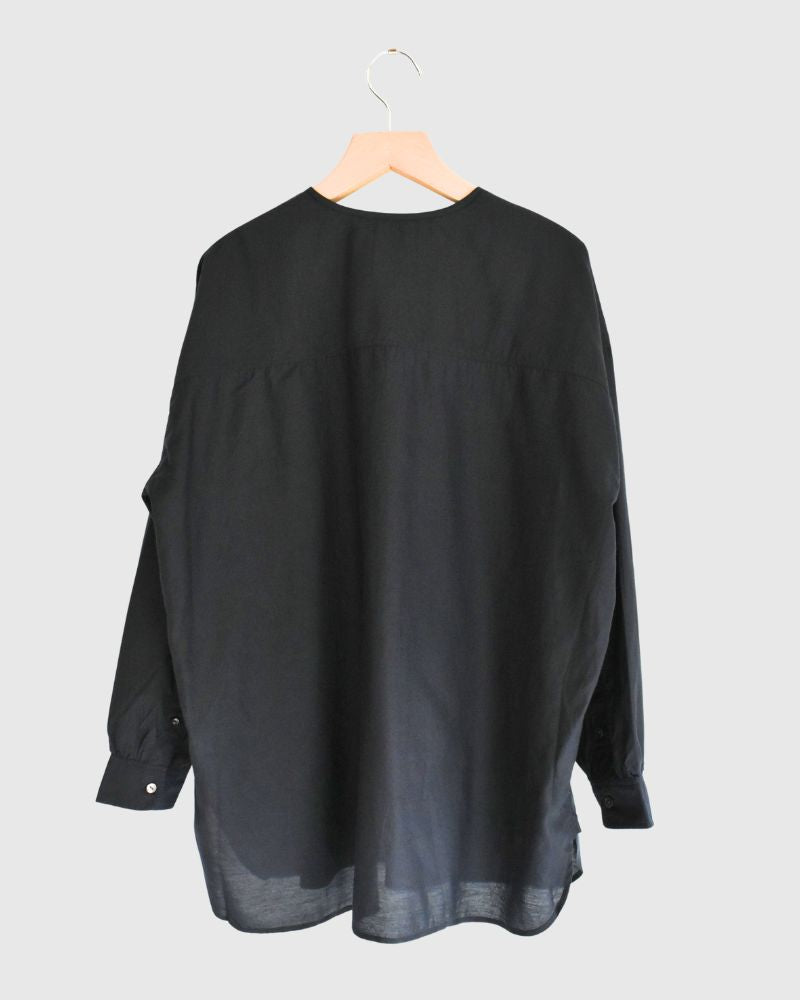 BANGALORE COTTON/SILK PLAIN PULLOVER SHIRT in Navy