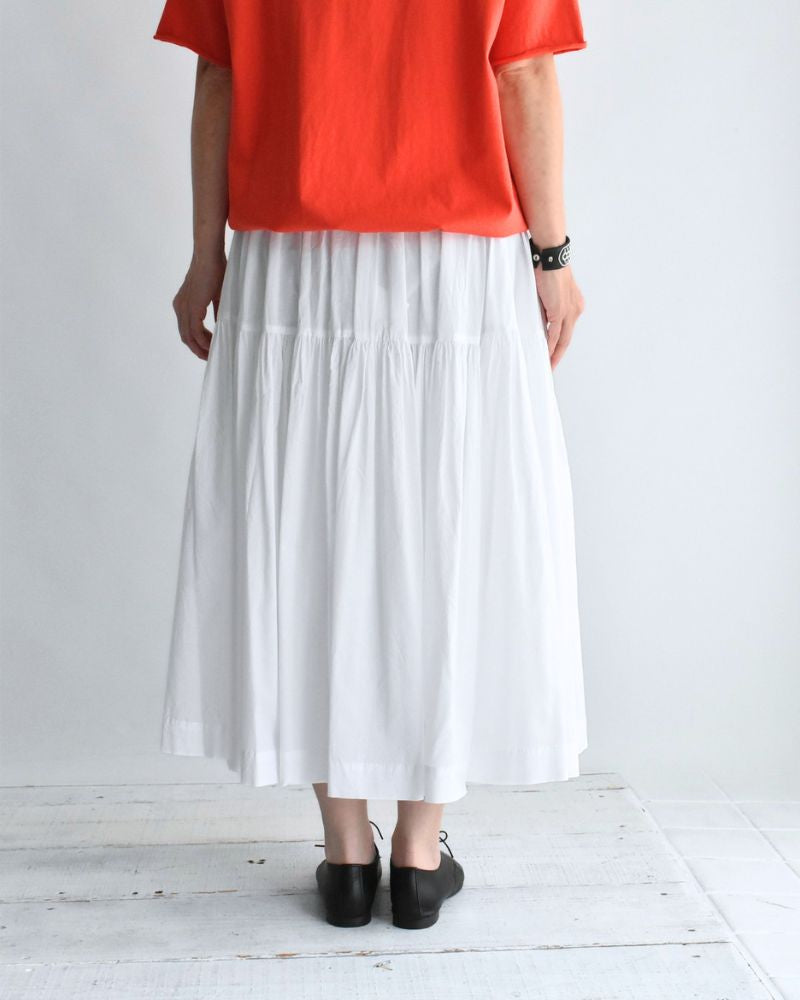 Tiered Gathered Cotton Skirt in White