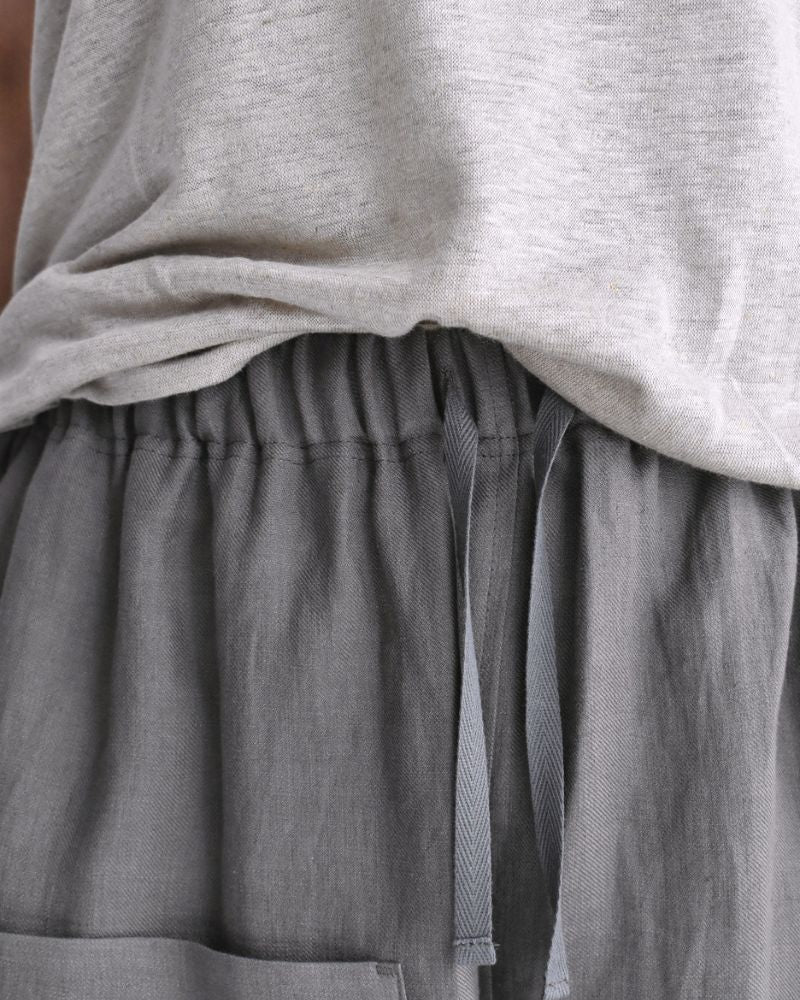 Asymmetric Pocket Baker Pants (LINEN) in DarkGray