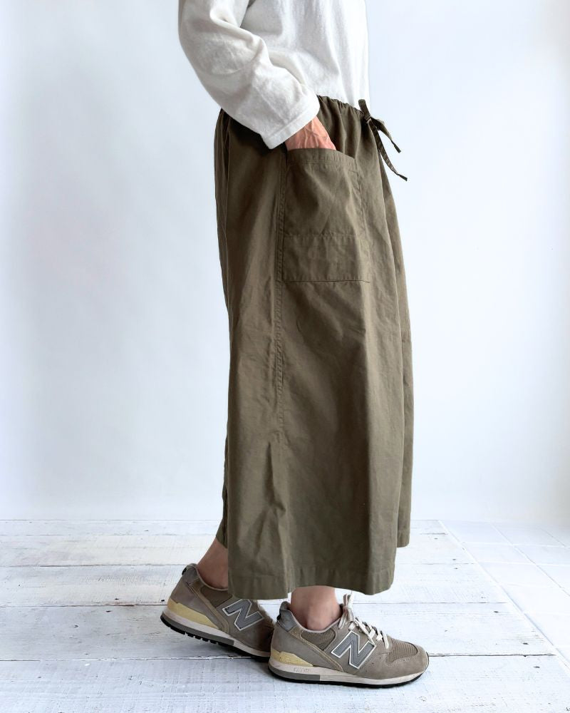 COTTON HERRINGBONE WASH EASY SKIRT in KhakiHerringbone