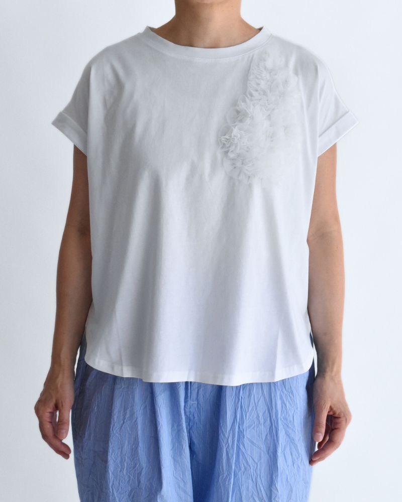 Tulle Embroidered Cotton Jersey Pullover 'NATTI' in OffWhite