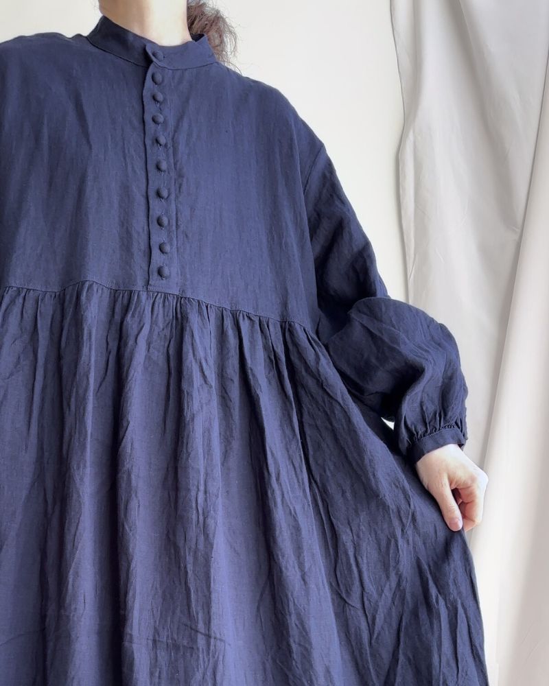 French Linen Dress in Navy