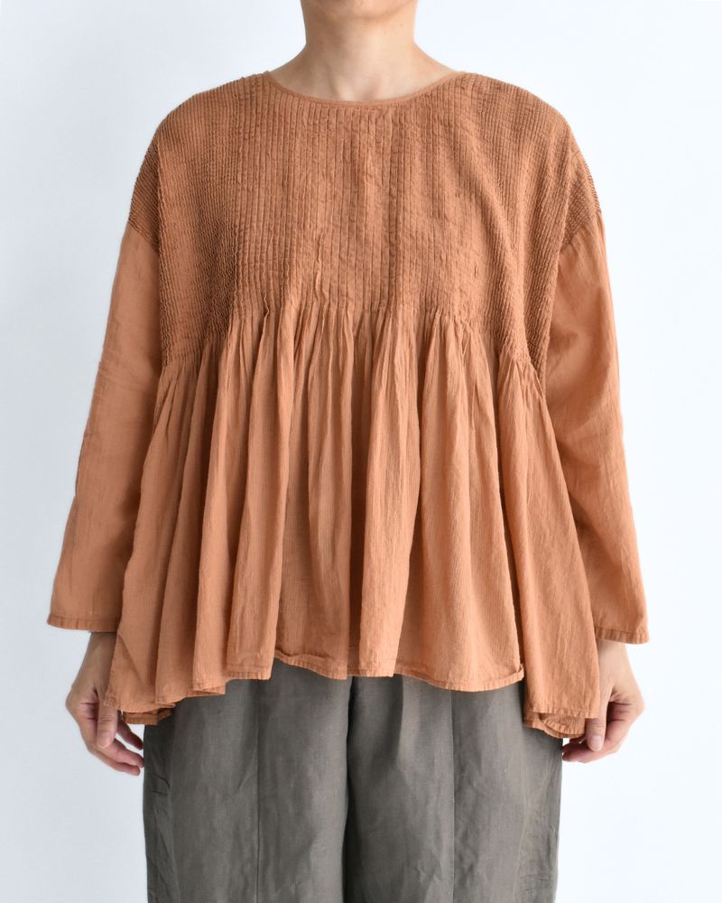 Crew-Neck 3/4 SL Shirt with Mini Pintuck in DarkOrange
