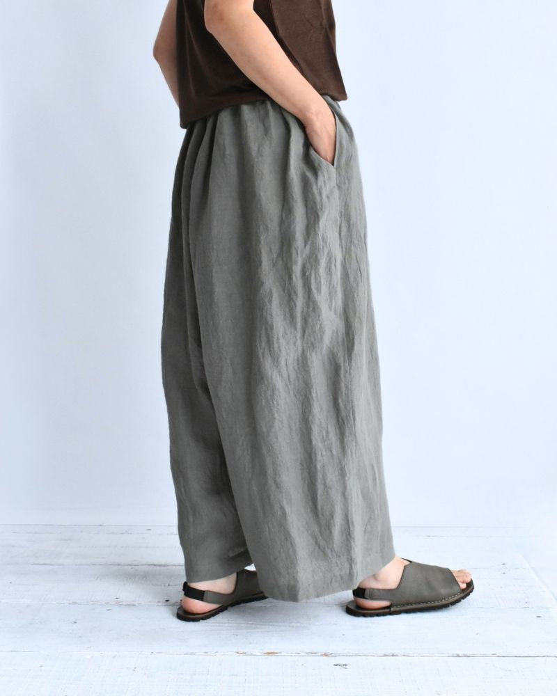 Wide Cocoon Gathered Pants (LINEN) in Gray
