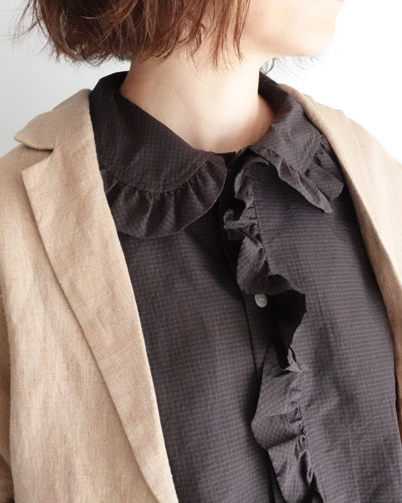 Collar & Front Frill Blouse in Brown