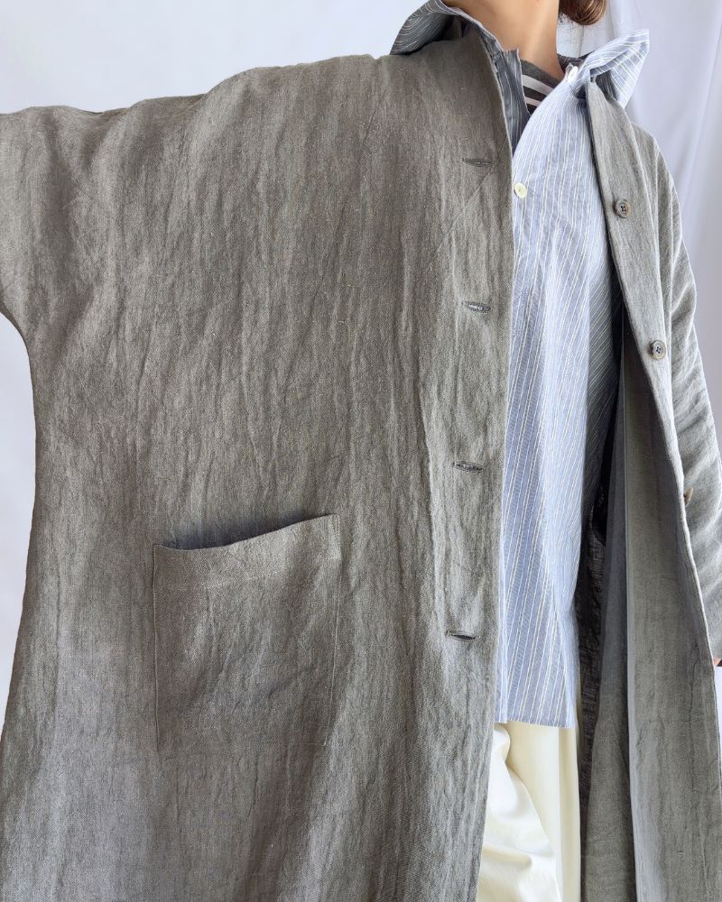 Linen Hemp Dolman Coat in Sumi