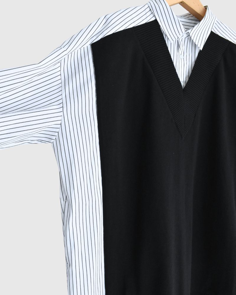 Knit vest layered striped shirt dress 'APOLU' in OffWhite