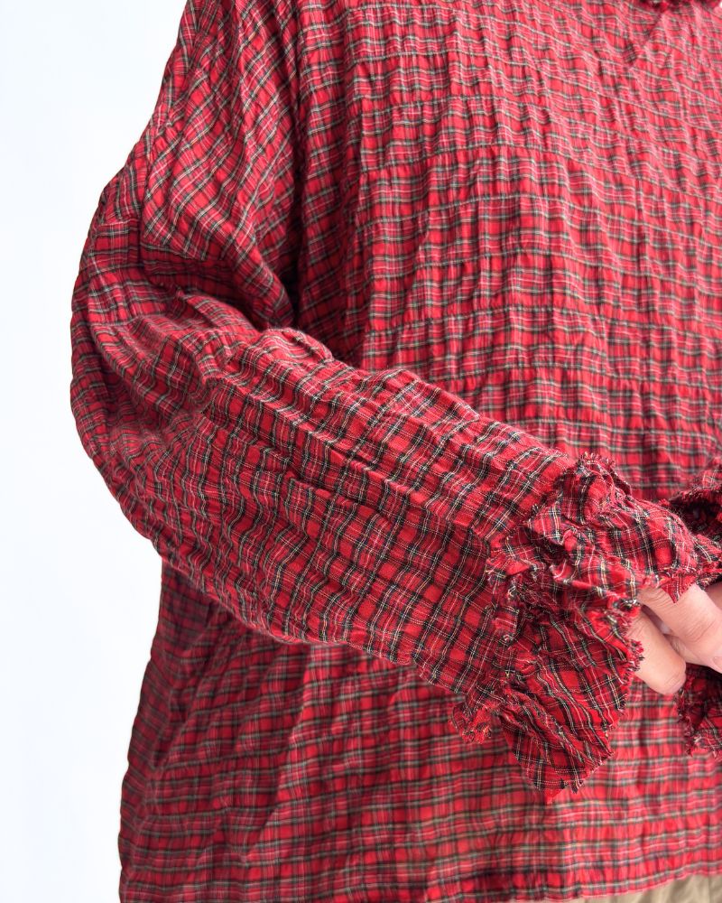 Check Neck Frill Box Pullover in AkaCheck