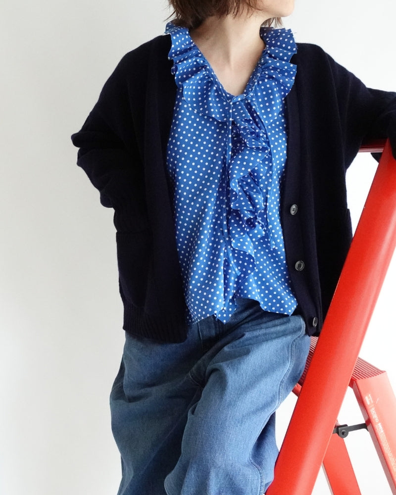 Dot Frill Blouse in Blue