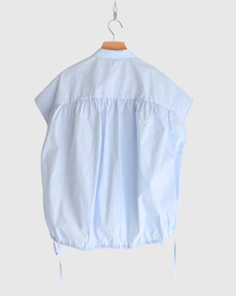 TENDER-W Back Gather French Sleeve Blouse in SaxCheck