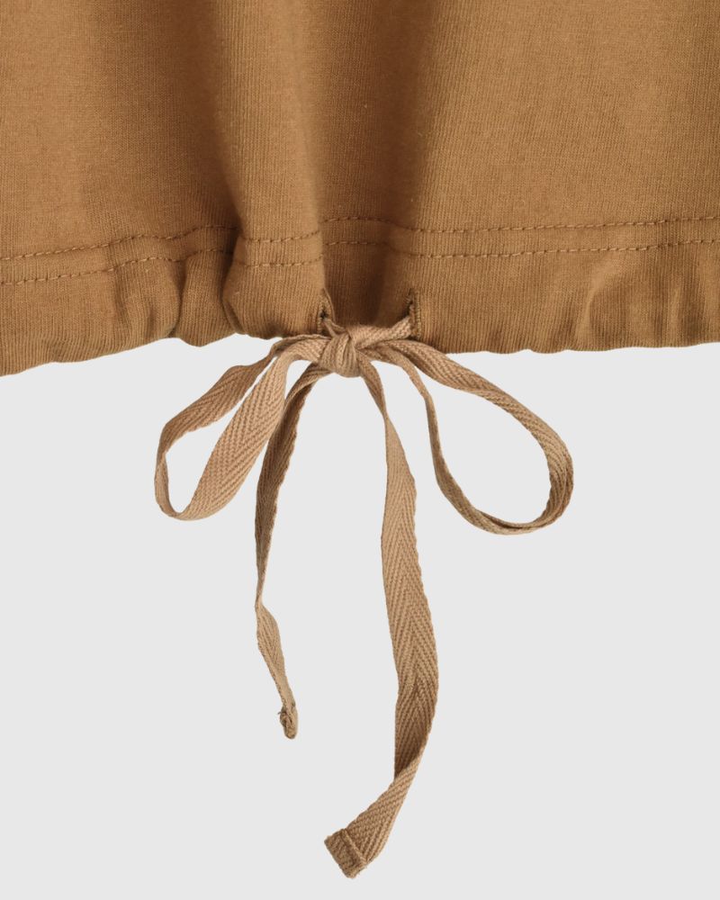 Half-Sleeve Drawstring T-shirt in DarkCamel