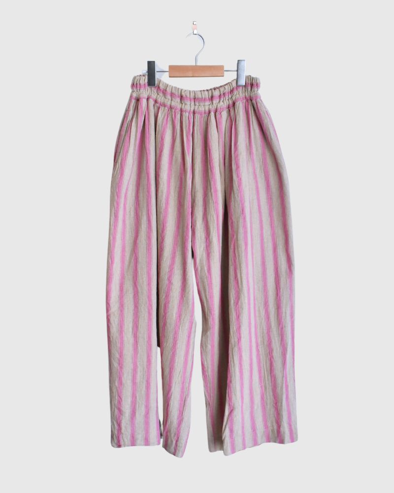 Linen Cotton Stripe Pants in Pink/Natural