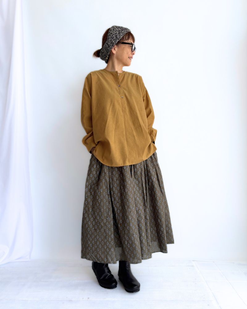 BANGALORE COTTON/SILK PLAIN PULLOVER SHIRT in MustardYellow