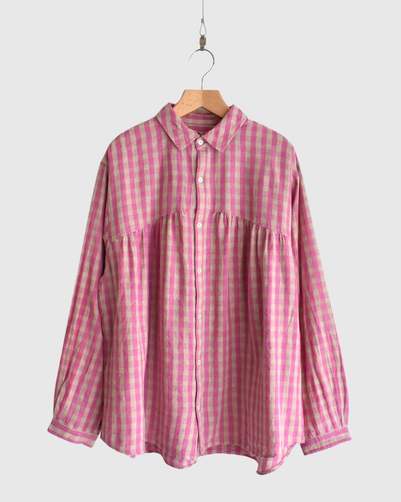 Linen Cotton Gingham Shirt in Pink/Natural