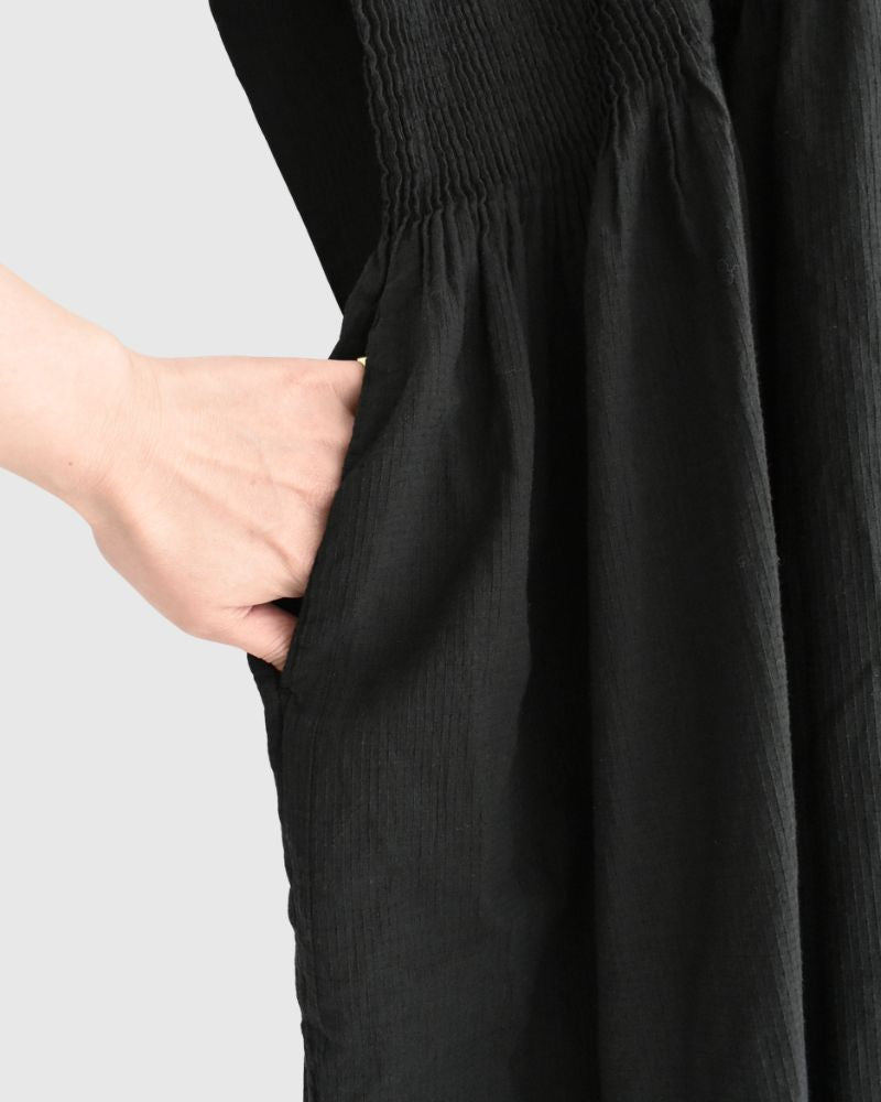 MINI PINTUCK PULLOVER DRESS in Black