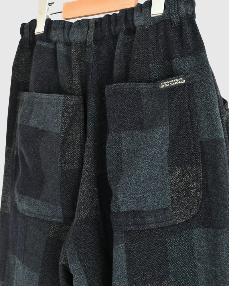 Patchwork Brushed Check Pants in Navy